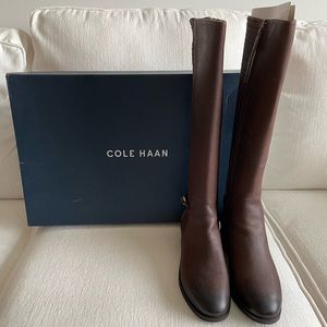 Cole Haan Isabelle stretch riding boot, chestnut leather, size 9.